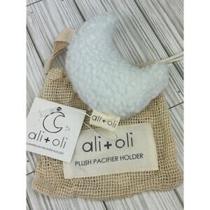 Ali + Oli Plush Pacifier Holder Clip Strap Boutique NEW Soft Sherpa White Moon